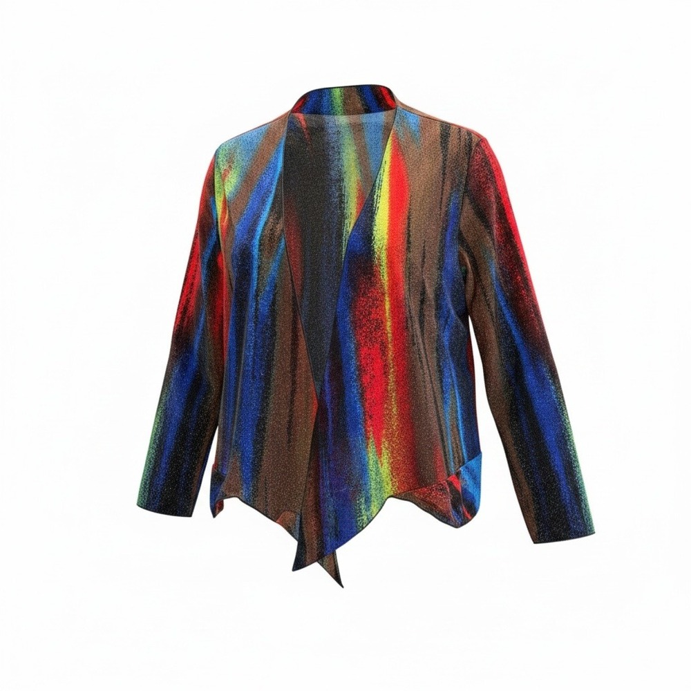 Creation XXL (XL) Multicolor Abstract Brushstroke Color Draped Cardigan Shimmer
